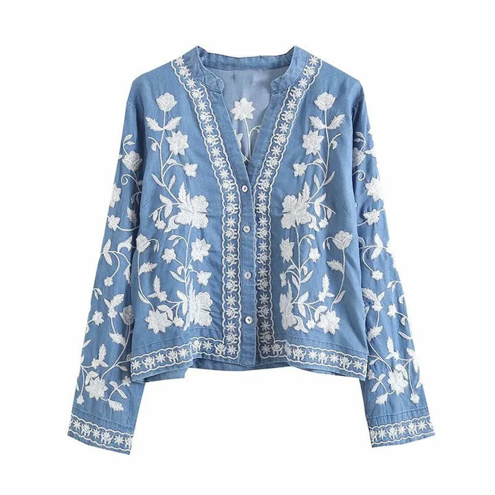 BOHEMIAN- Denim Bloom Cardigan