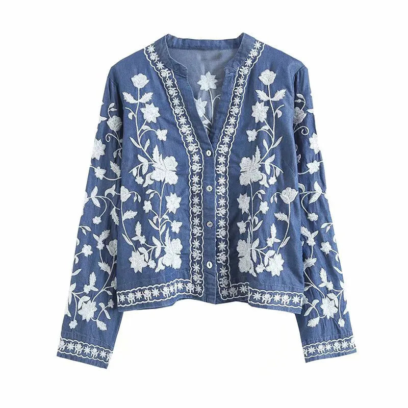 BOHEMIAN- Denim Bloom Cardigan